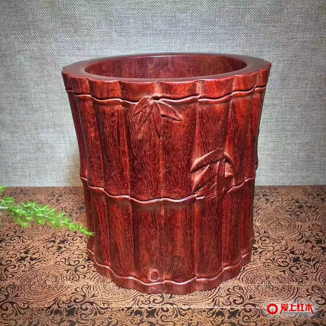 赞比亚血檀高油密北部料多款精雕笔筒欣赏-9