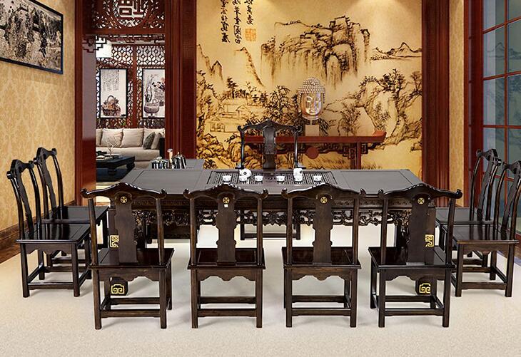 功夫茶桌 实木泡茶桌 仿古红木家具 茶台茶几会议桌-1