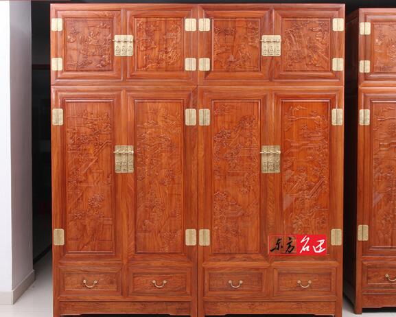 红木顶箱柜非洲花梨木家具四门大衣柜 中式衣橱-1