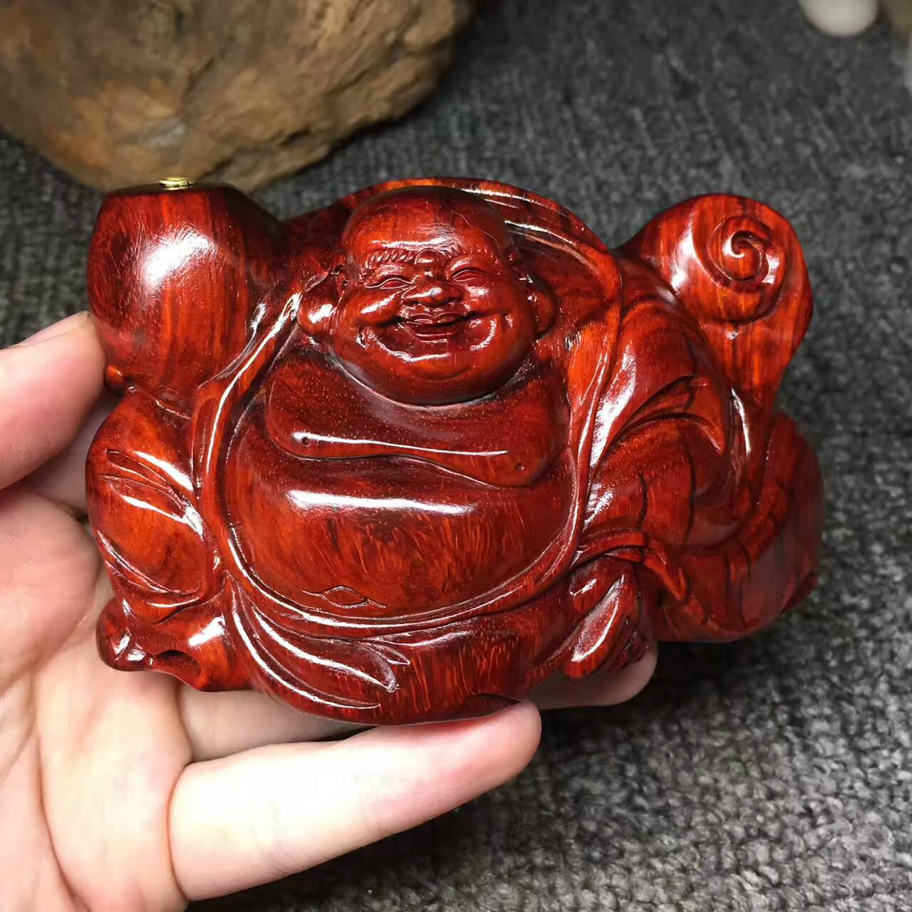 小叶紫檀《招财布袋弥勒》把件 正宗拆房老料加工-2