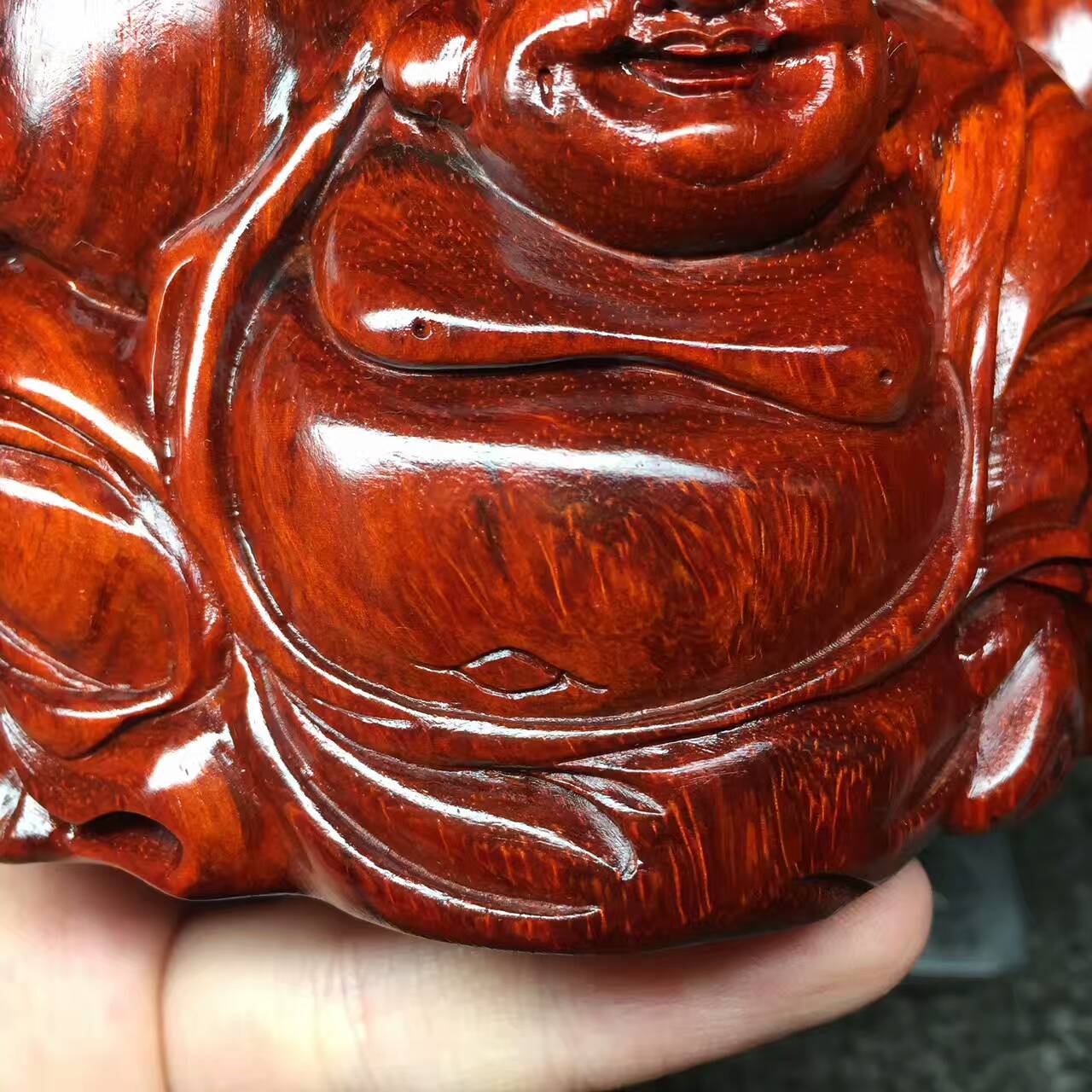 小叶紫檀《招财布袋弥勒》把件 正宗拆房老料加工-9