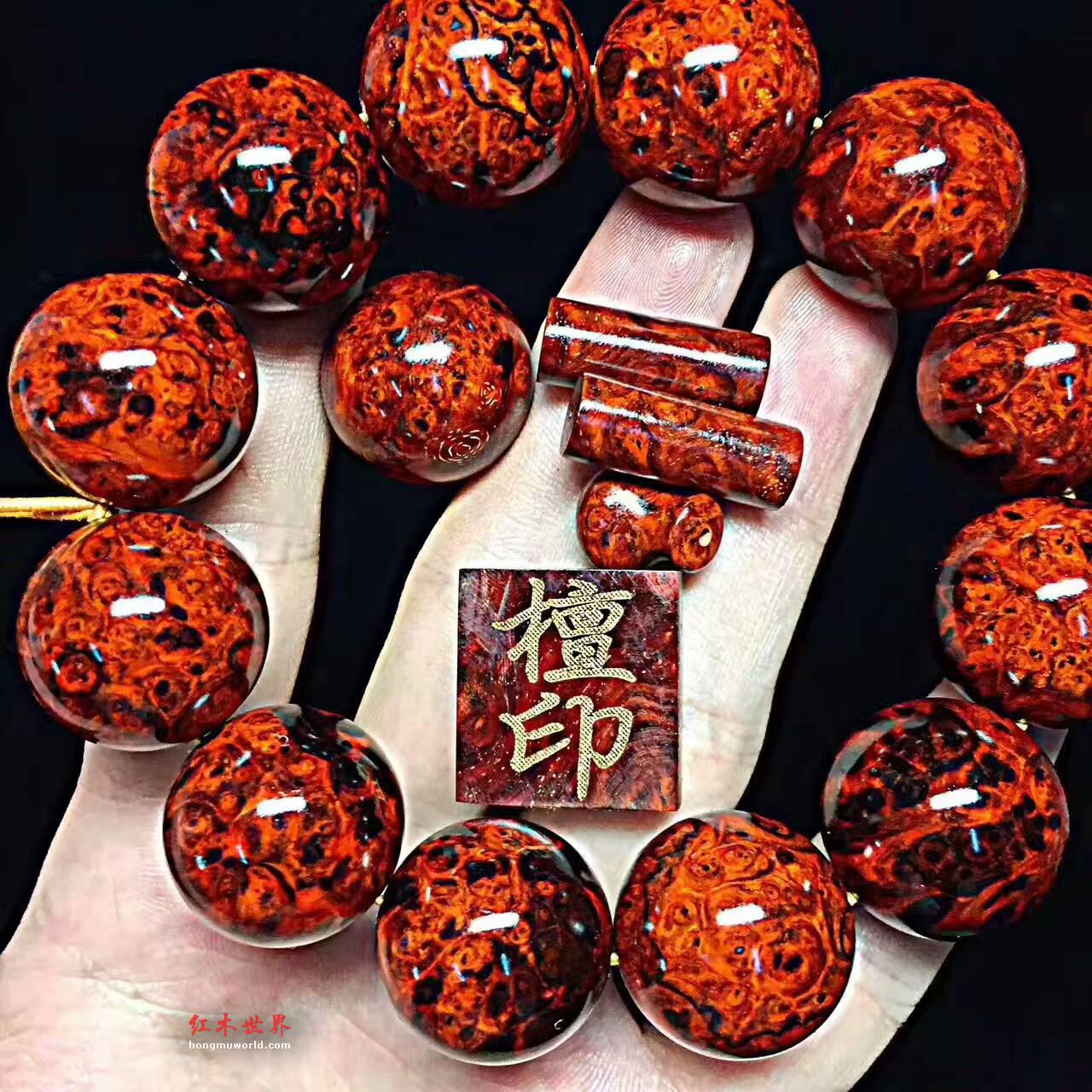 小叶紫檀手串《檀印》爆满瘤疤高油密质感极佳-5