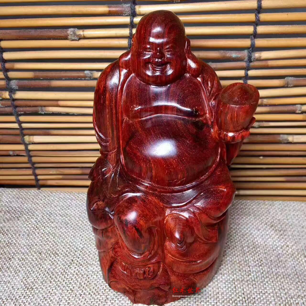 鸡血红好料子小叶紫檀《元宝弥勒佛》根料制作全实心手工-2