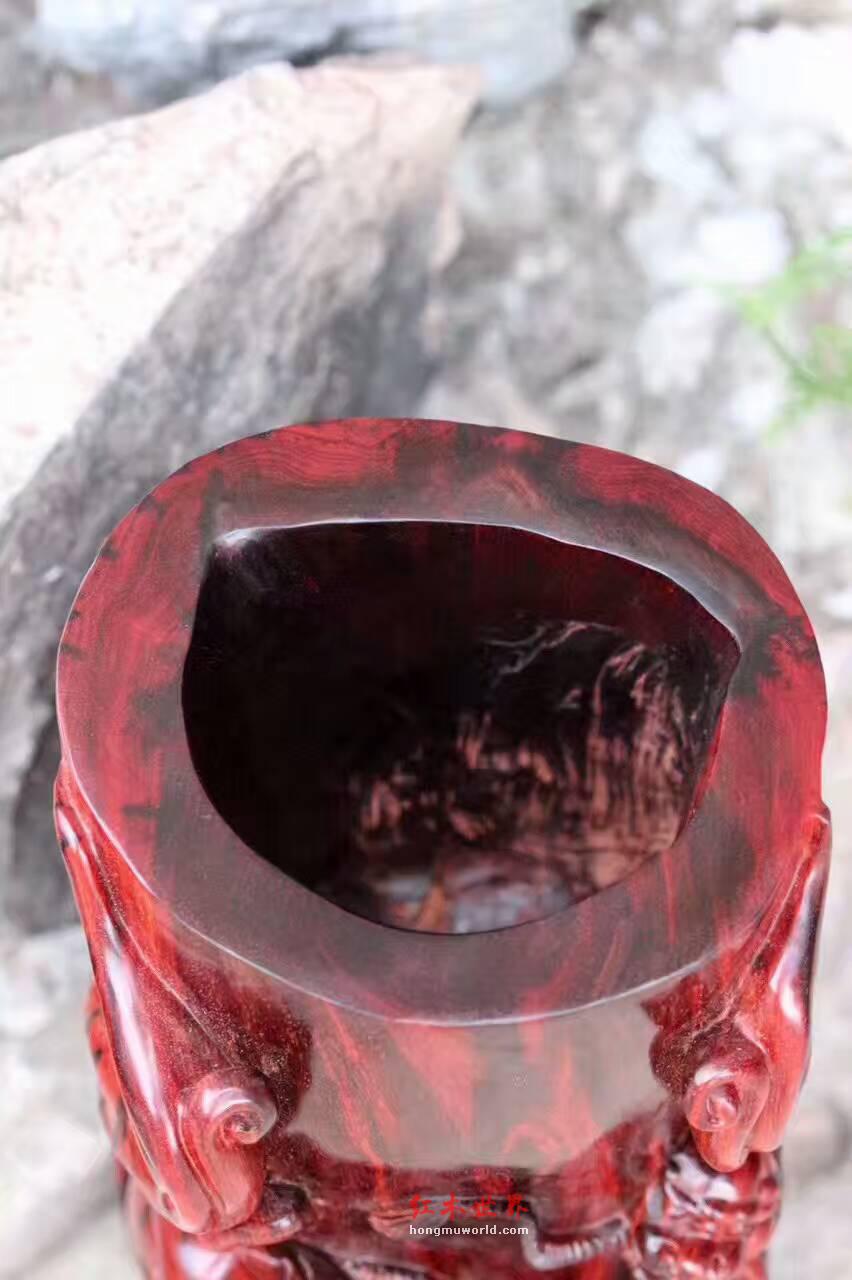 小叶紫檀草龙笔筒 精选火焰纹老呢料工艺精湛-7