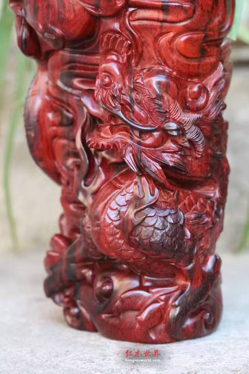 小紫叶檀笔筒《祥龙》野生老呢料选材材质细腻油性好-1