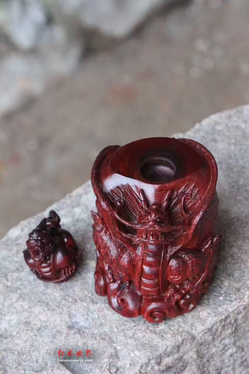 小叶紫檀貔貅壶 纯手工雕刻工艺精湛招财镇宅-8