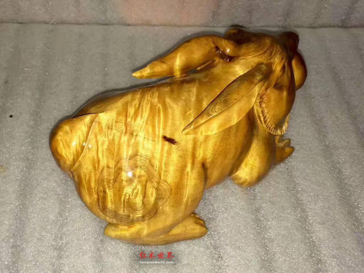 小叶桢楠手把件《小兔乖乖》金黄色泽靓丽可爱-5