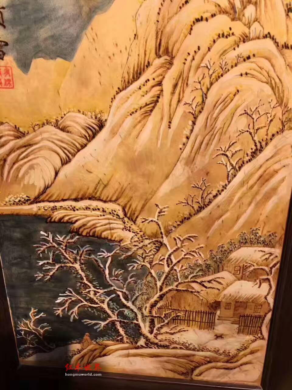 金丝楠木油画《冬岭积雪》油画艺术与木材纹理完美交融-2