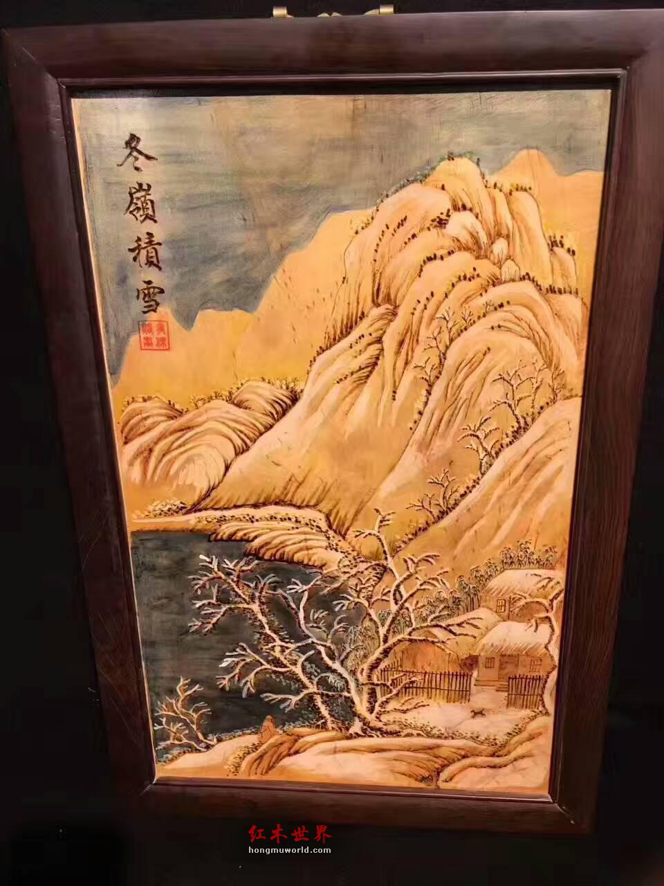 金丝楠木油画《冬岭积雪》油画艺术与木材纹理完美交融-5