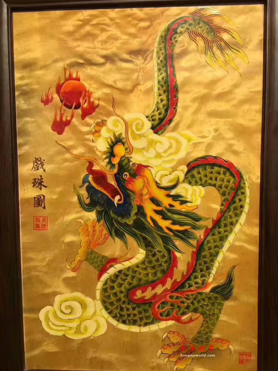 金丝楠木油画《戏珠图》 独一无二的精品佳作-4