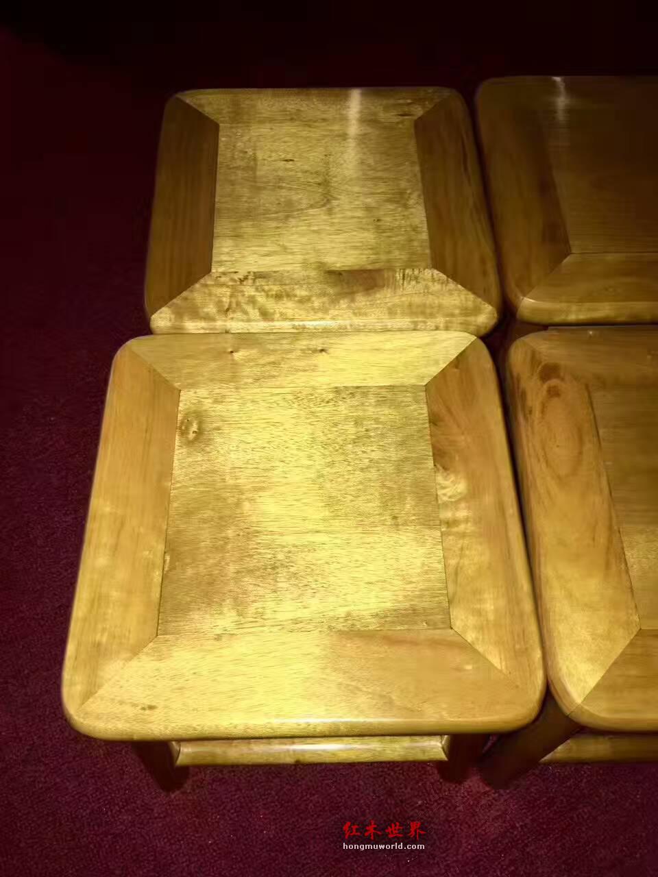 小叶桢楠家用四方板凳一套四个 黄金底色全榫卯结构-2