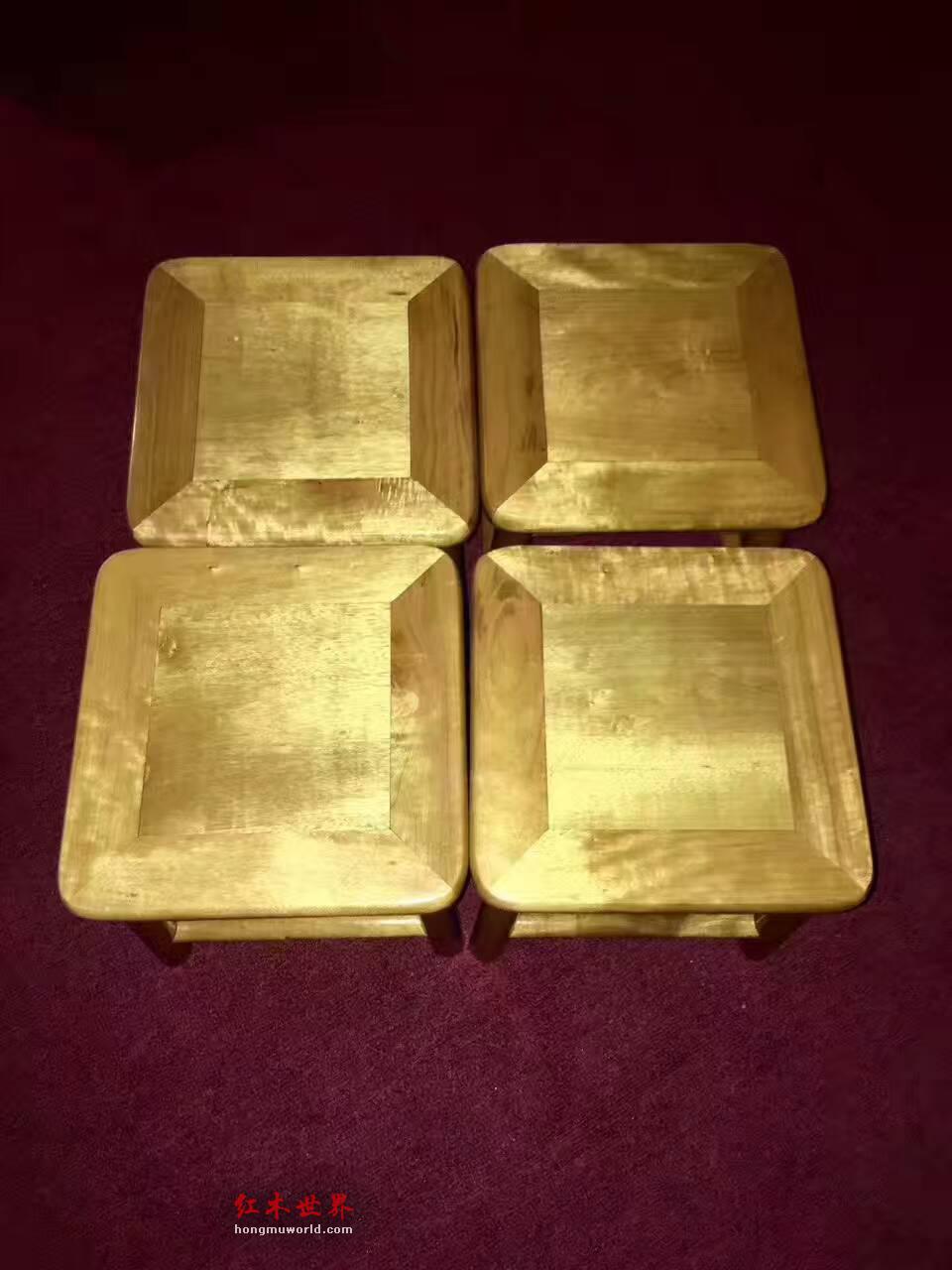 小叶桢楠家用四方板凳一套四个 黄金底色全榫卯结构-3