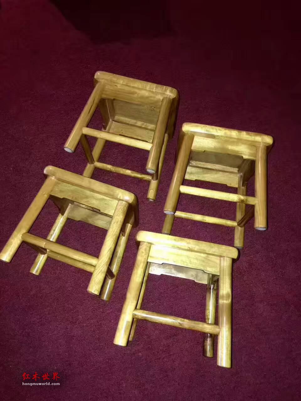 小叶桢楠家用四方板凳一套四个 黄金底色全榫卯结构-5