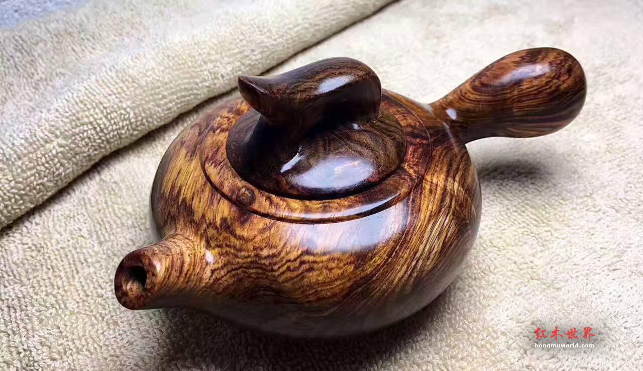 海南黄花梨茶壶 贵族黄金底虎皮山水纹饱满荧光度超好-6
