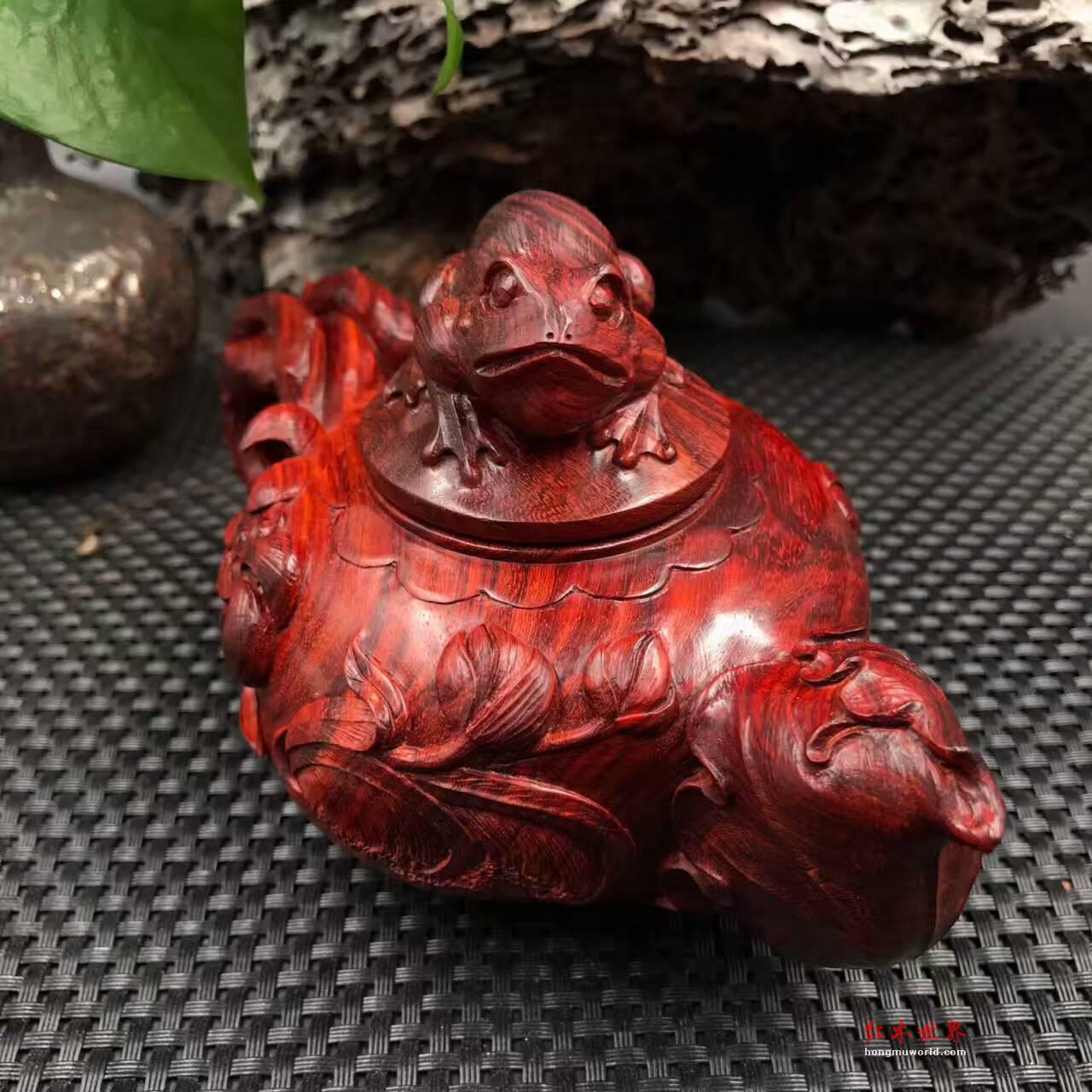 印度小叶紫檀纯手工雕刻摆件壶 高密度泥料-2