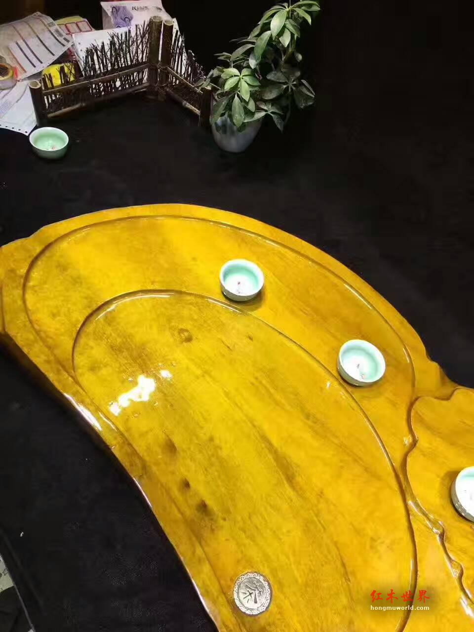 金丝楠木茶盘荷叶花边古朴典雅 适合聚会使用-2
