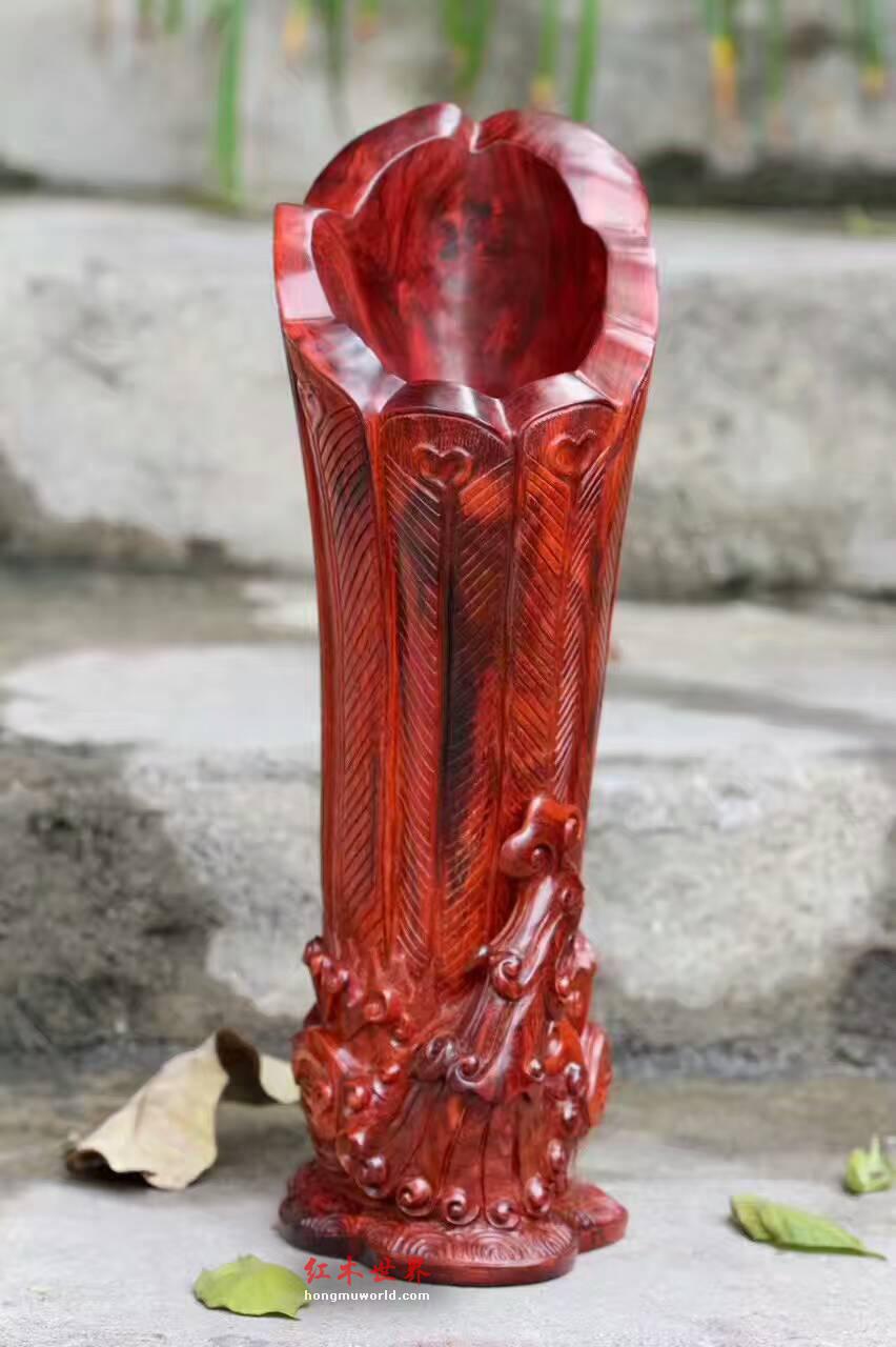 印度小叶紫檀《凤杯》可当笔筒 雕工极其精美难得珍品-7