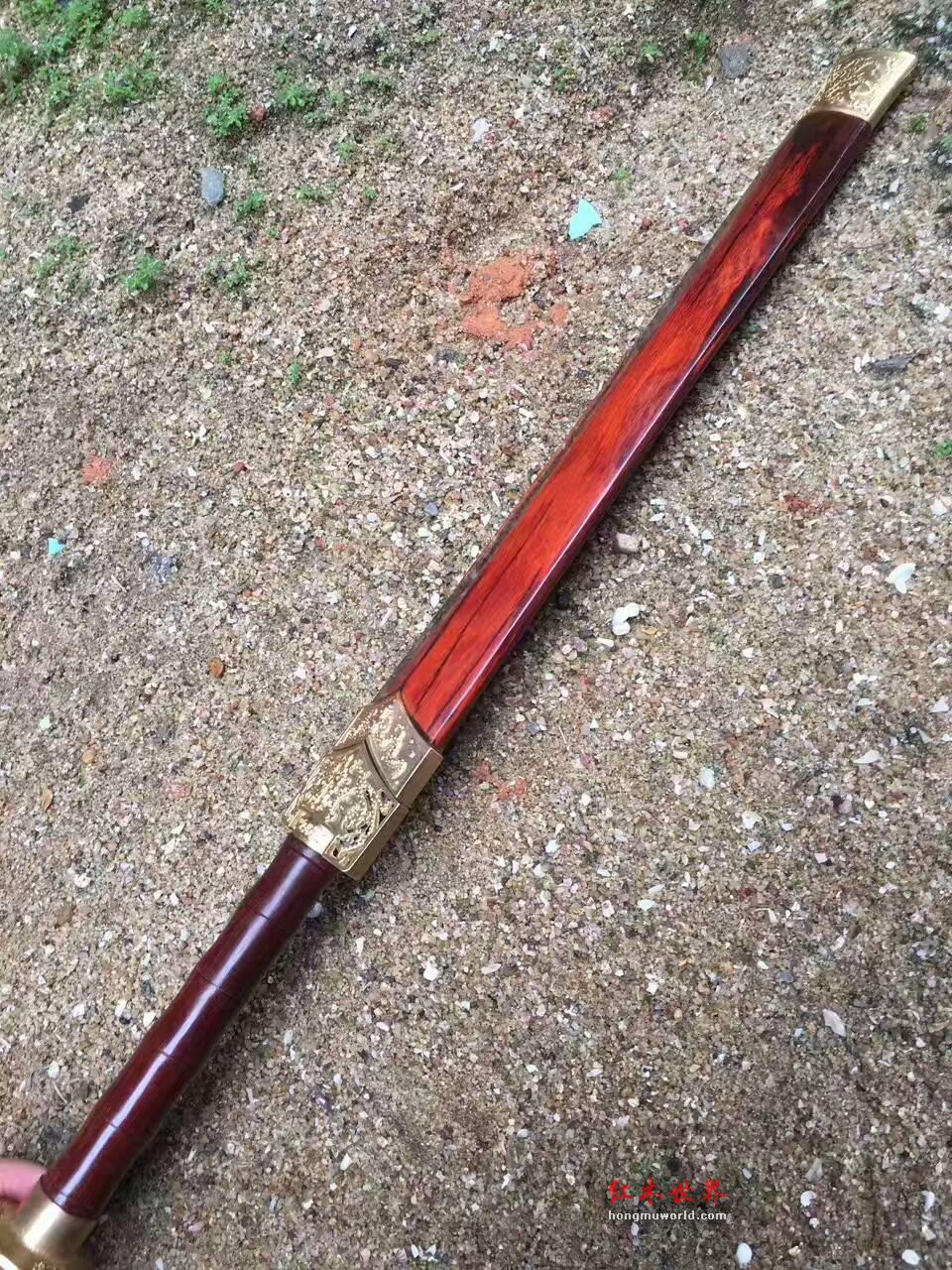 小叶紫檀剑柄剑鞘 纯手工锻打花纹钢剑身值得收藏-3