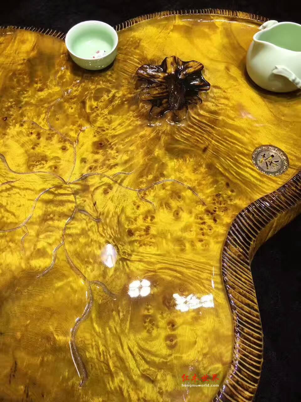 黄金樟茶盘满瘤疤 荷叶造型板面干净-7