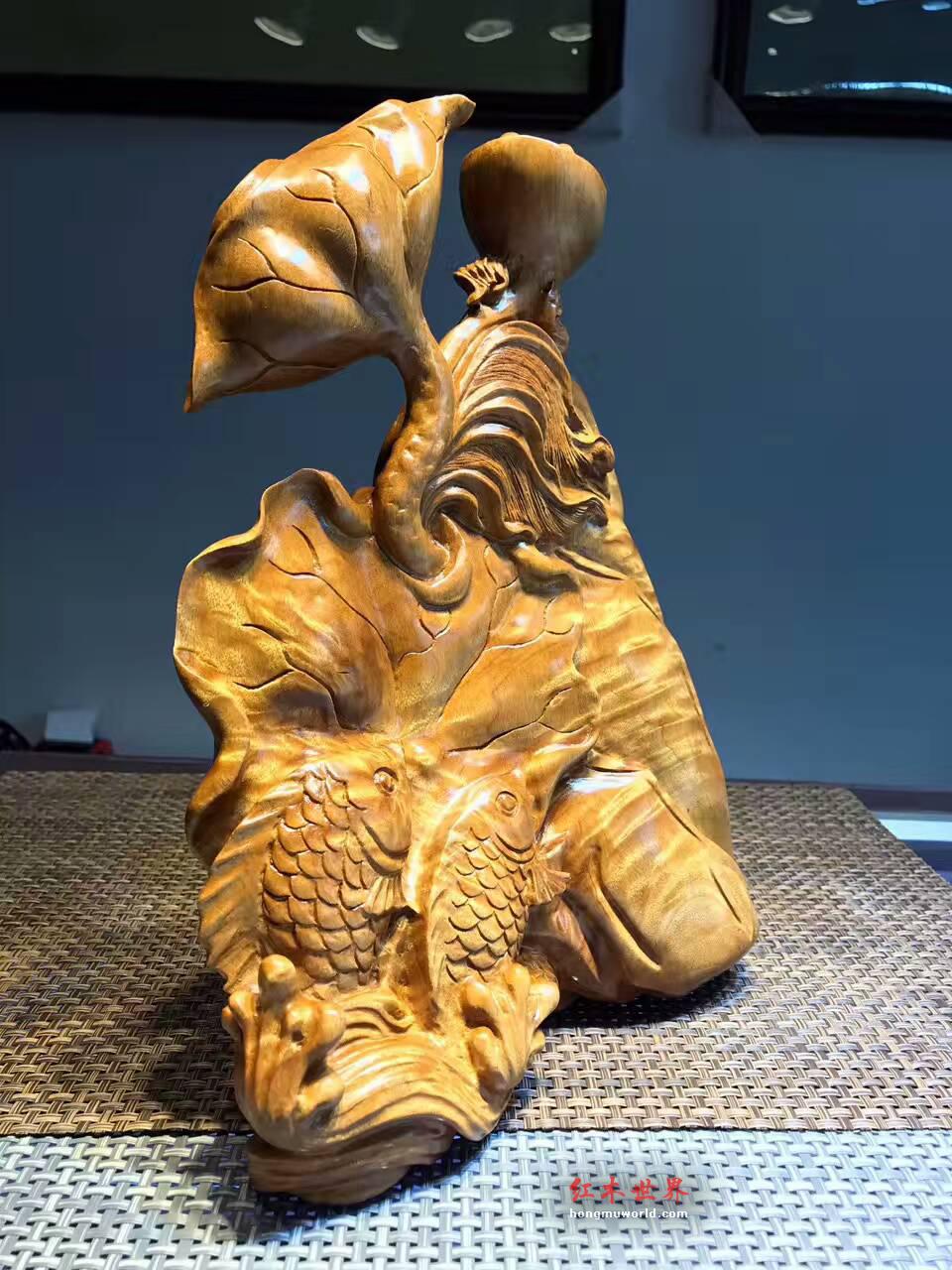 摆件《荷塘月色》金丝楠小叶桢楠枯木老料手工雕刻-4