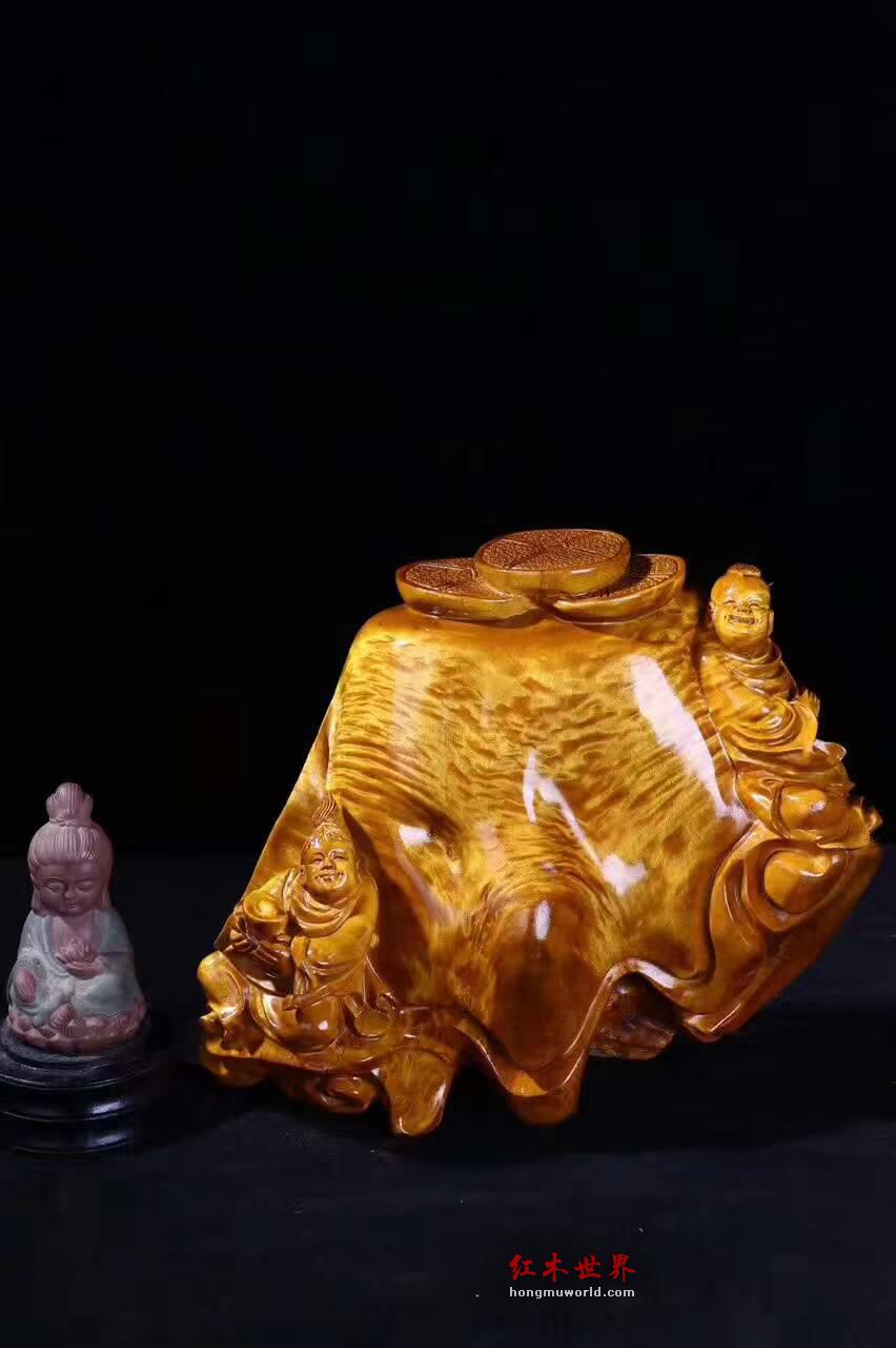 小叶桢楠《散财童子》大师之作刀工细腻底色饱满-3