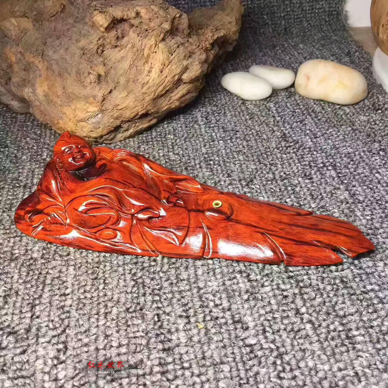 《善财童子》香插 小叶紫檀鸡血红泥料打造-3
