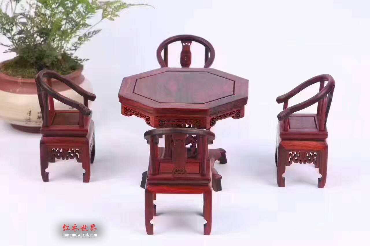 酸枝八角桌五件套工艺品 精致小巧送礼首选-2