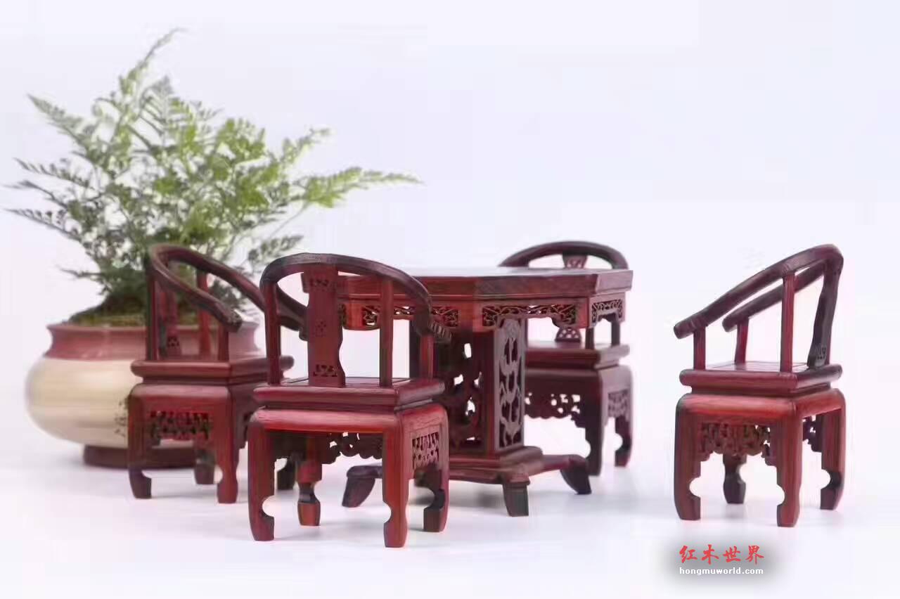 酸枝八角桌五件套工艺品 精致小巧送礼首选-1
