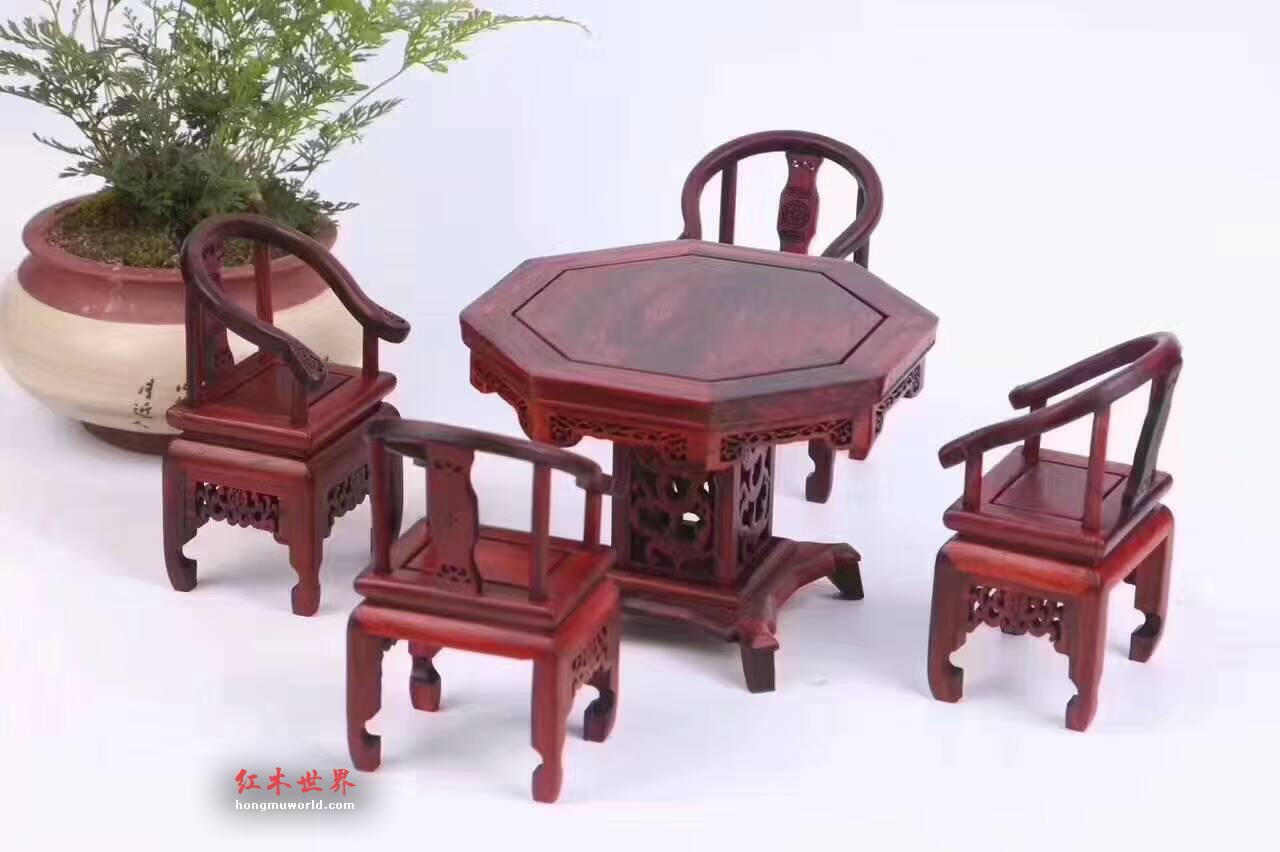 酸枝八角桌五件套工艺品 精致小巧送礼首选-4