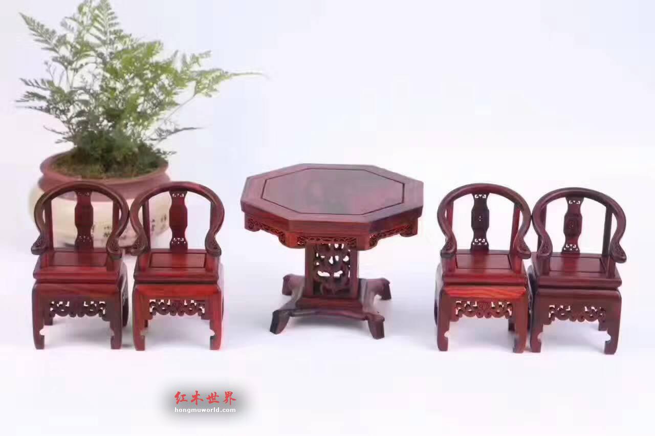 酸枝八角桌五件套工艺品 精致小巧送礼首选-6