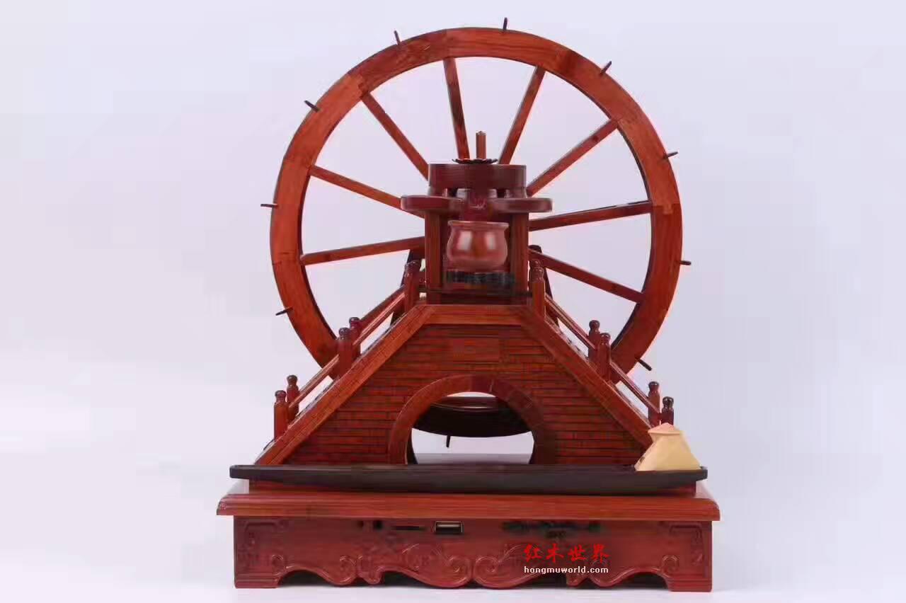 缅甸花梨木工艺品《仿古水车》造型逼真寓意招财-3