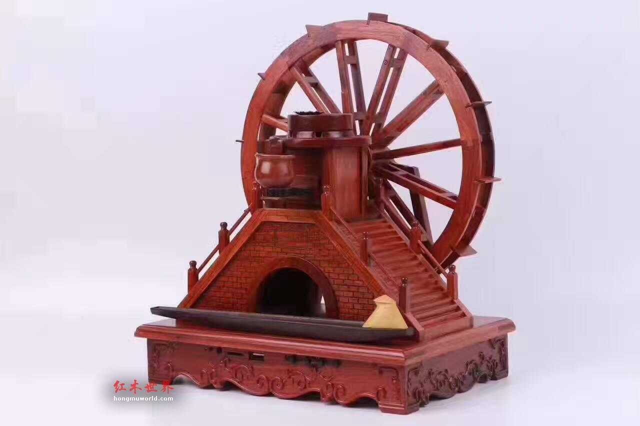 缅甸花梨木工艺品《仿古水车》造型逼真寓意招财-8