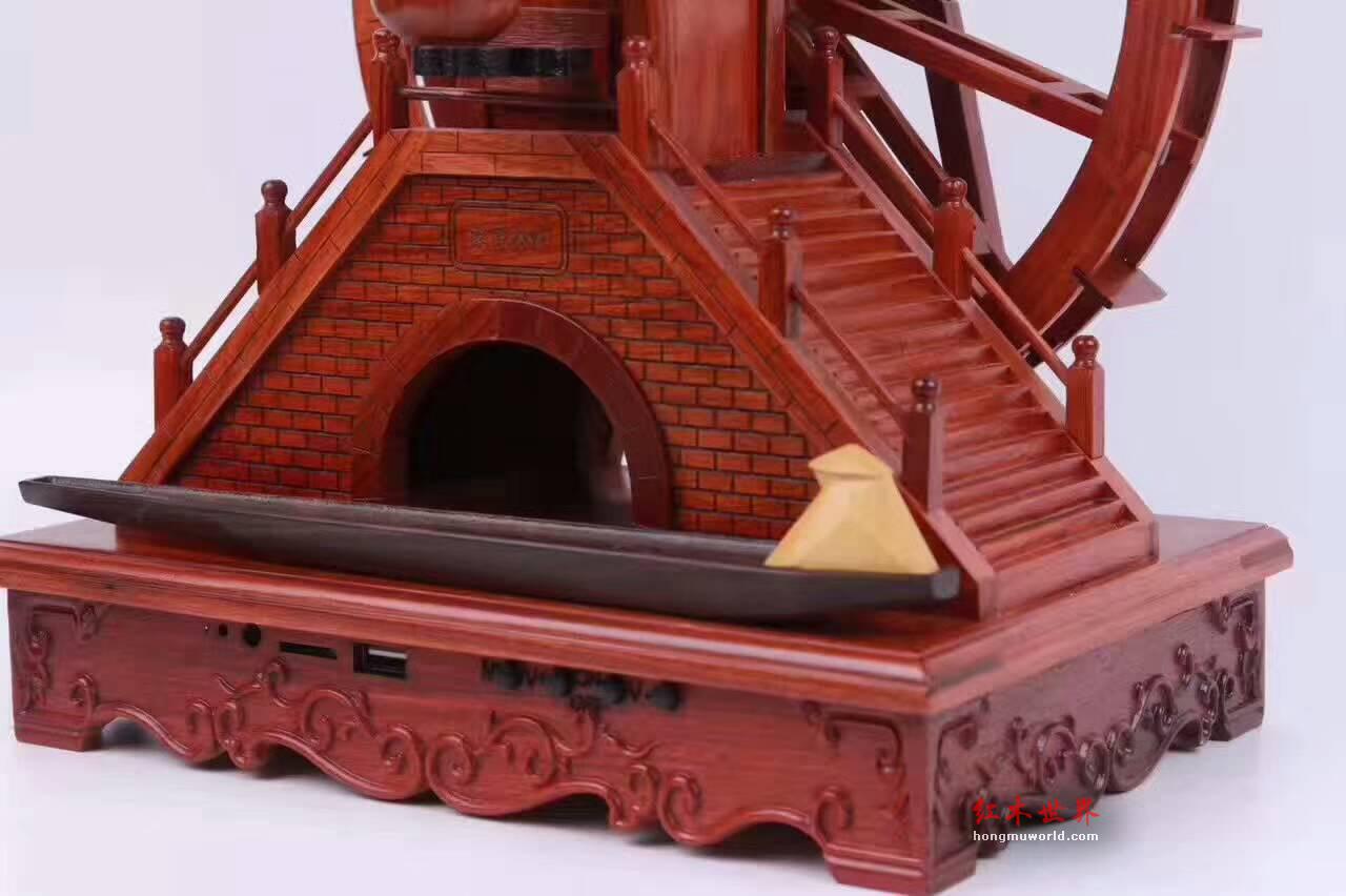 缅甸花梨木工艺品《仿古水车》造型逼真寓意招财-4