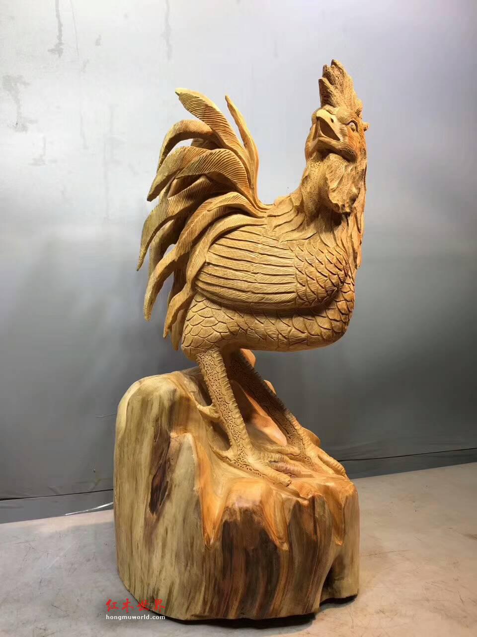 红豆杉工艺品《金鸡聚财》雕刻逼真寓意美好-3