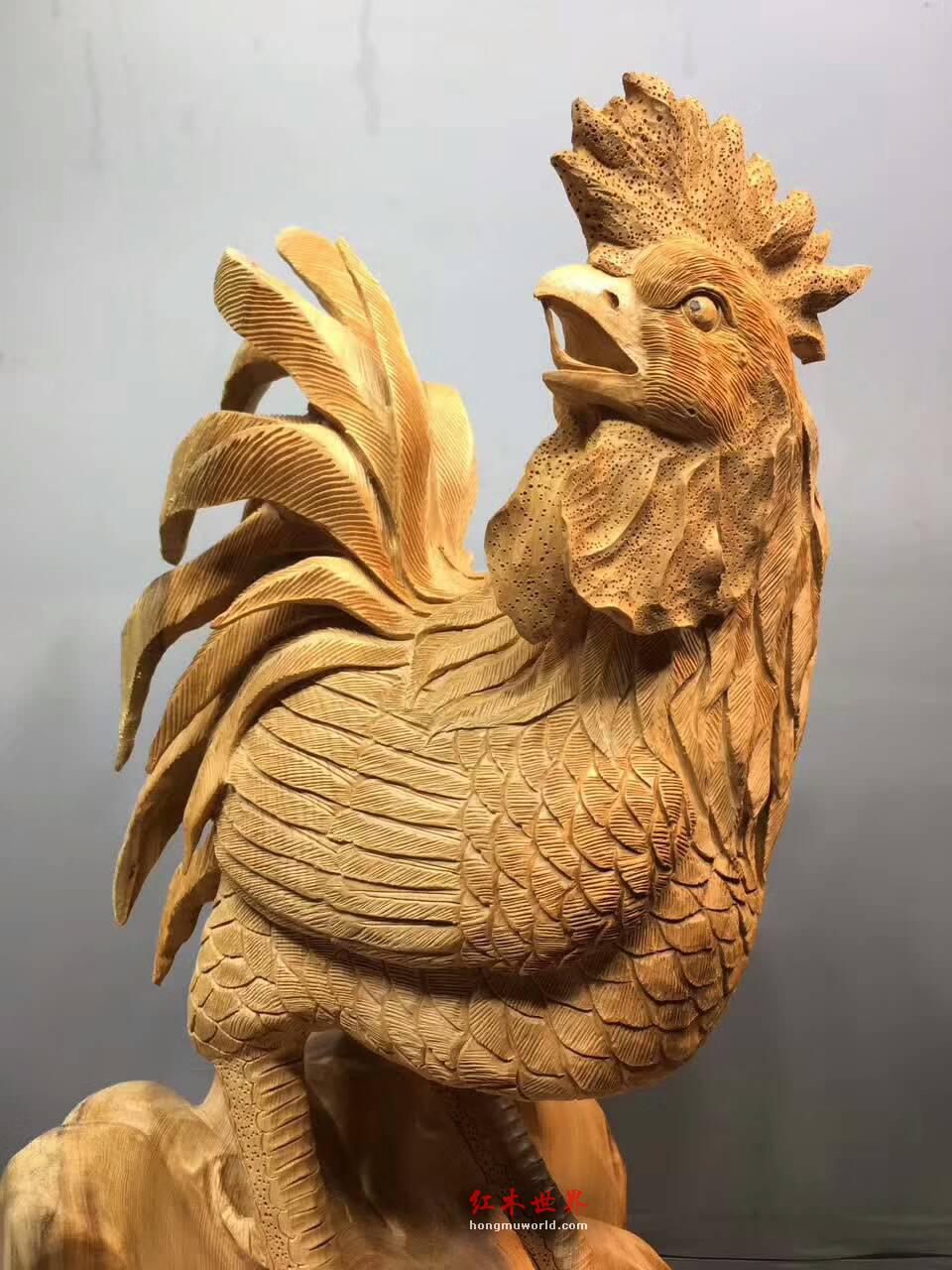 红豆杉工艺品《金鸡聚财》雕刻逼真寓意美好-5