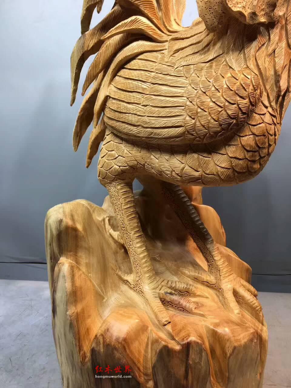 红豆杉工艺品《金鸡聚财》雕刻逼真寓意美好-4