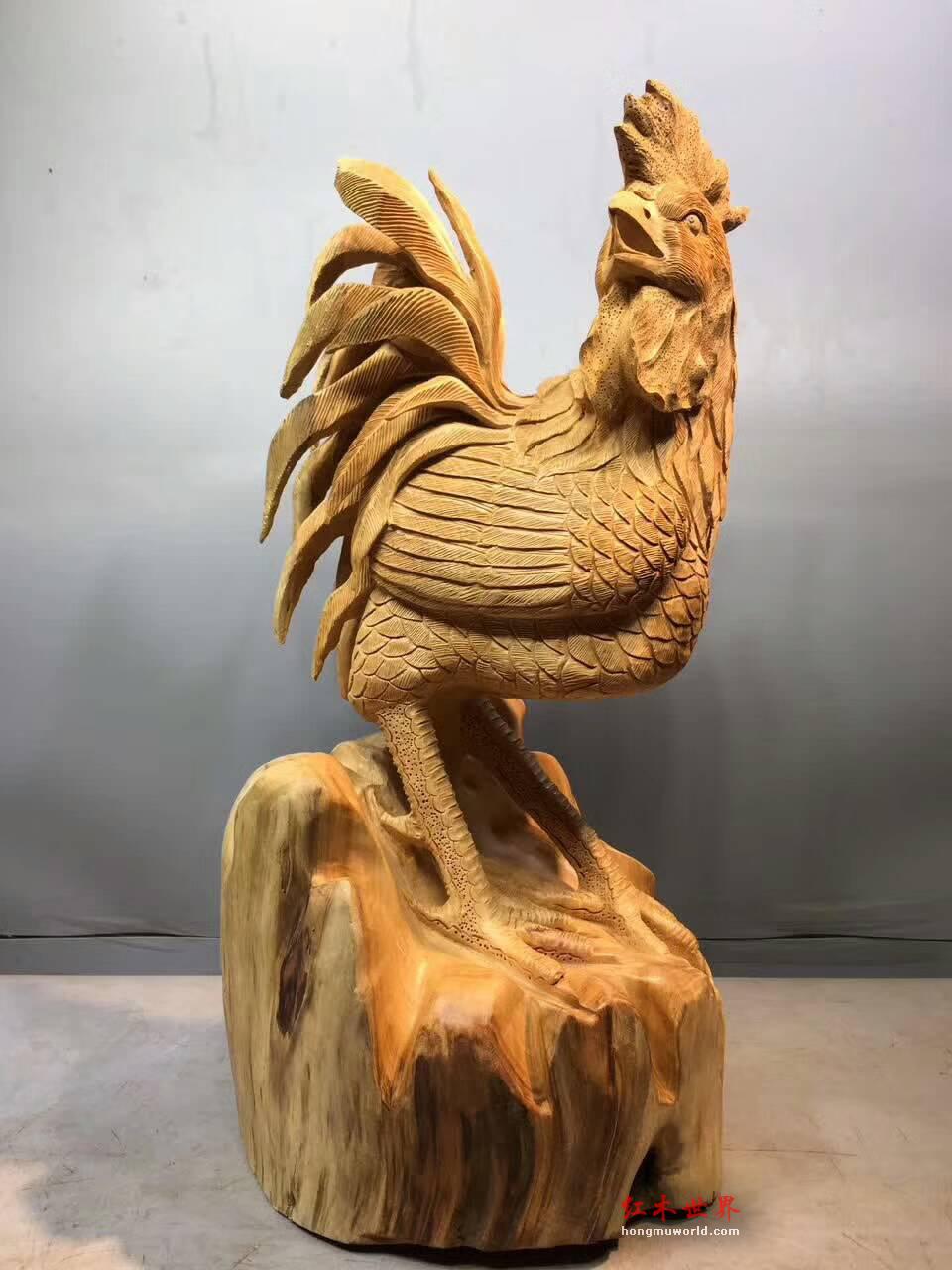 红豆杉工艺品《金鸡聚财》雕刻逼真寓意美好-6