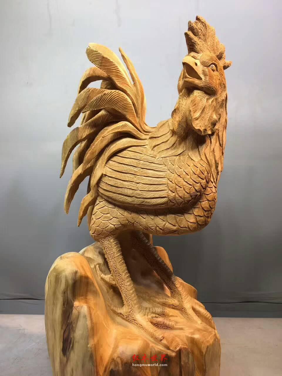红豆杉工艺品《金鸡聚财》雕刻逼真寓意美好-7