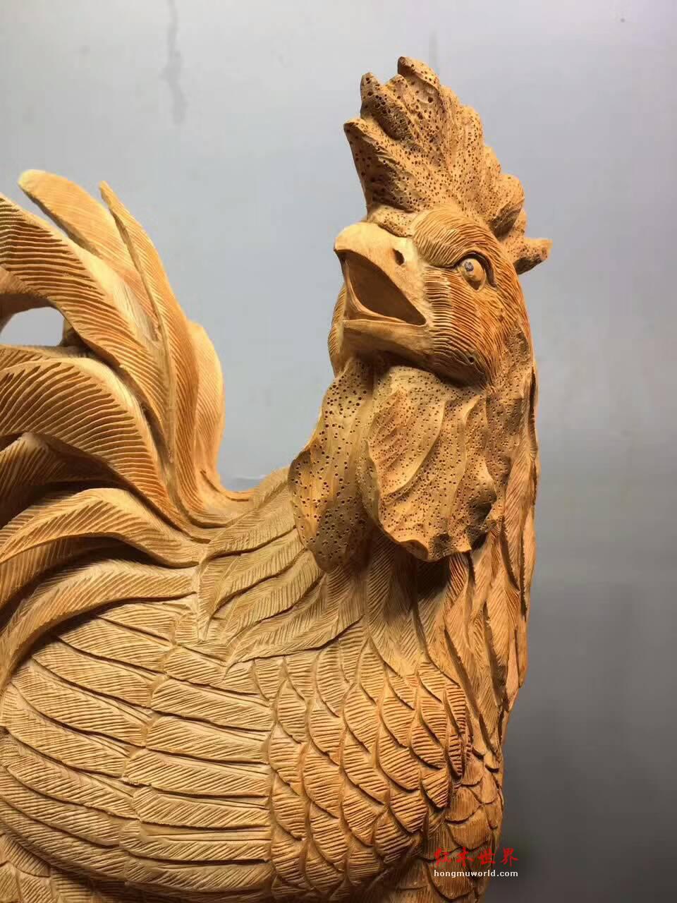 红豆杉工艺品《金鸡聚财》雕刻逼真寓意美好-8