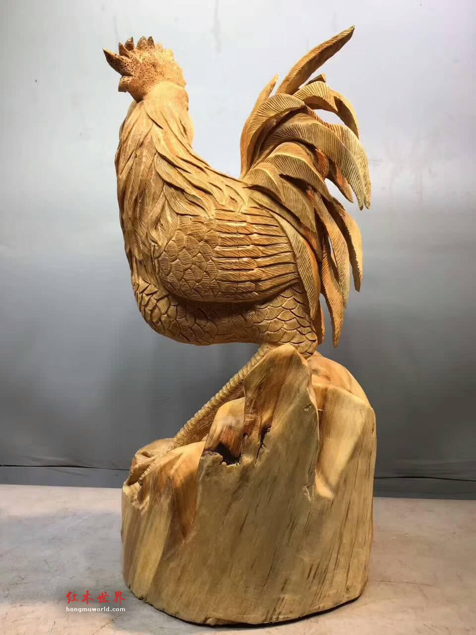 红豆杉工艺品《金鸡聚财》雕刻逼真寓意美好-9
