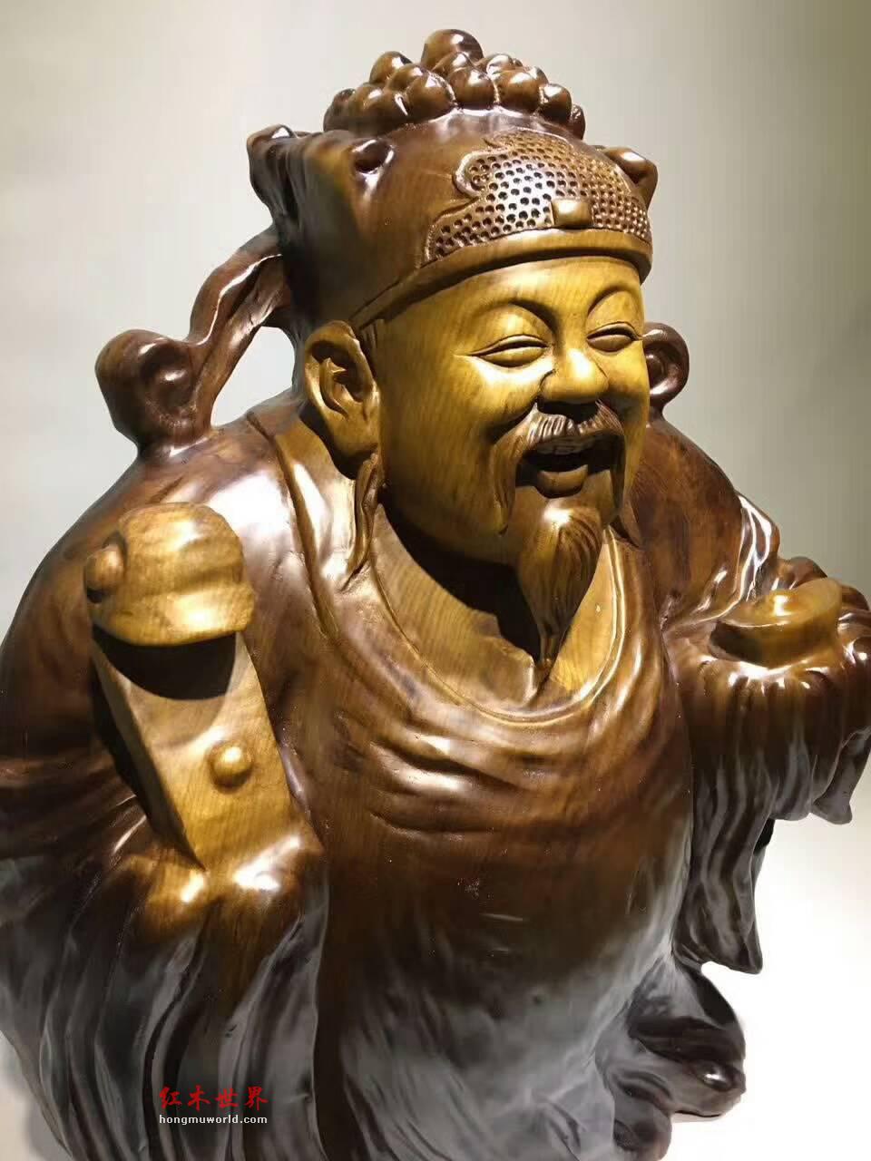 楠木手工精细雕刻工艺品《财神》摆件 笑脸迎财财自来-7