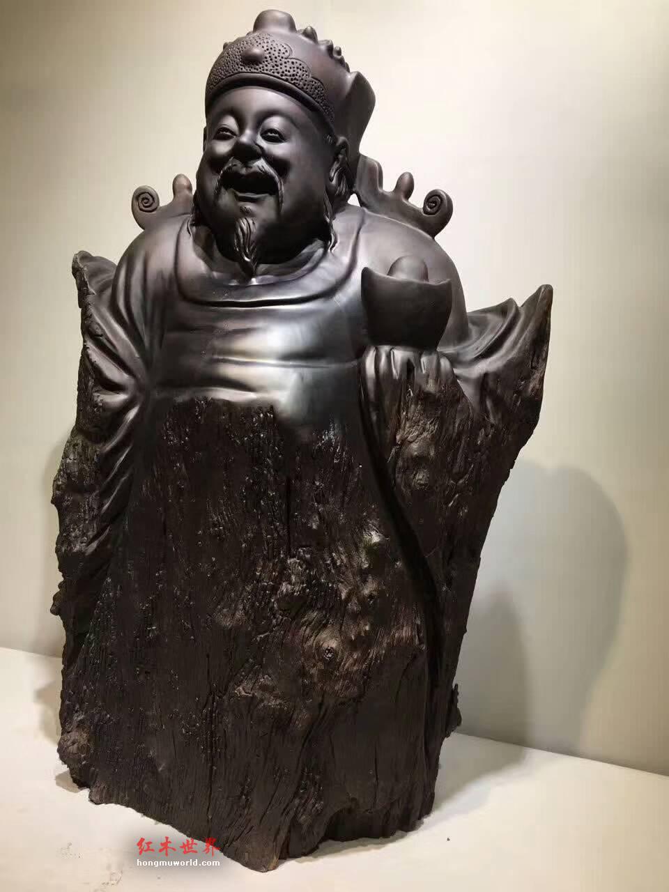 阴沉乌木根雕《财神》雕工精美栩栩如生招财摆件-6