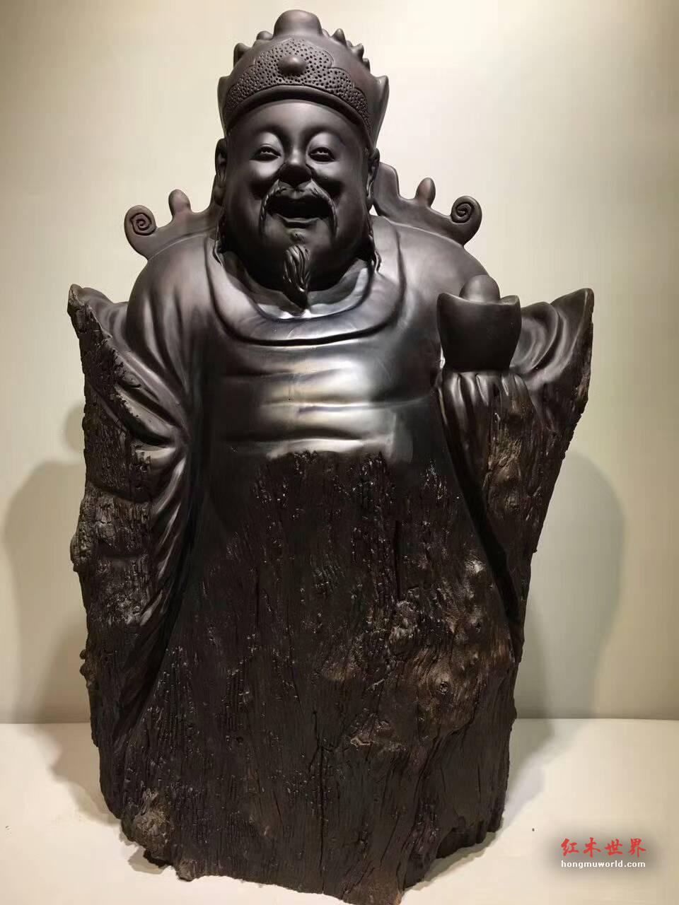 阴沉乌木根雕《财神》雕工精美栩栩如生招财摆件-3