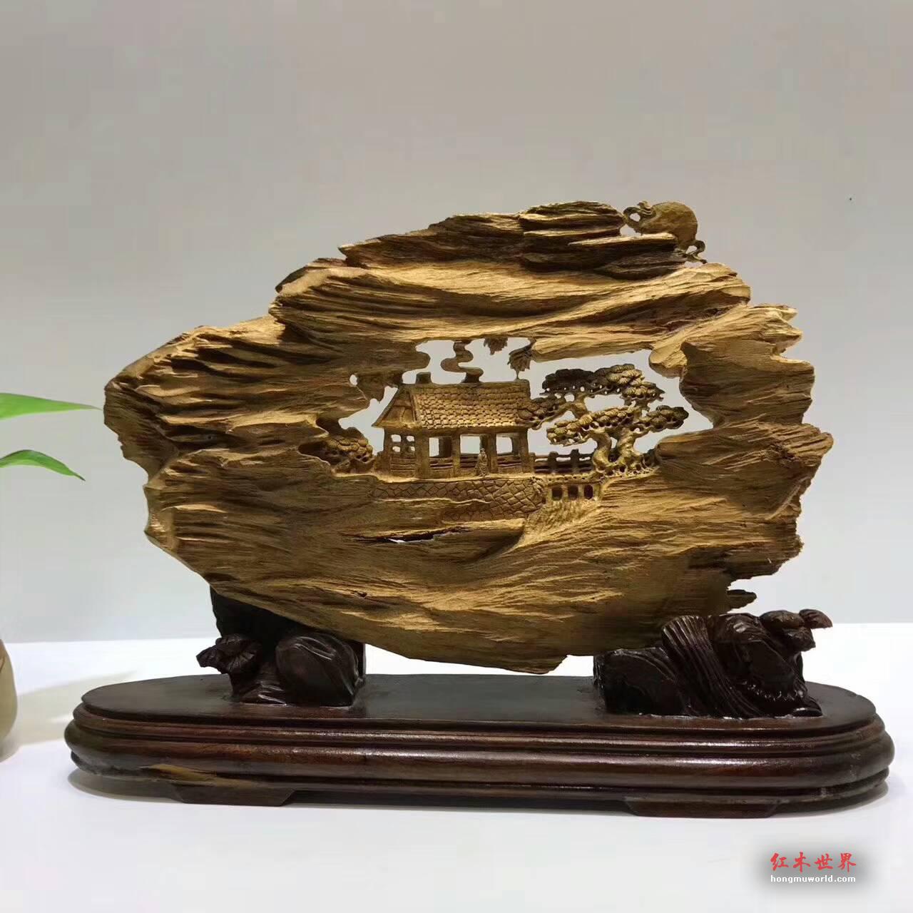 马尼捞沉香双面雕工艺品《清溪隐居》雕工精细意境悠远值得收藏-2
