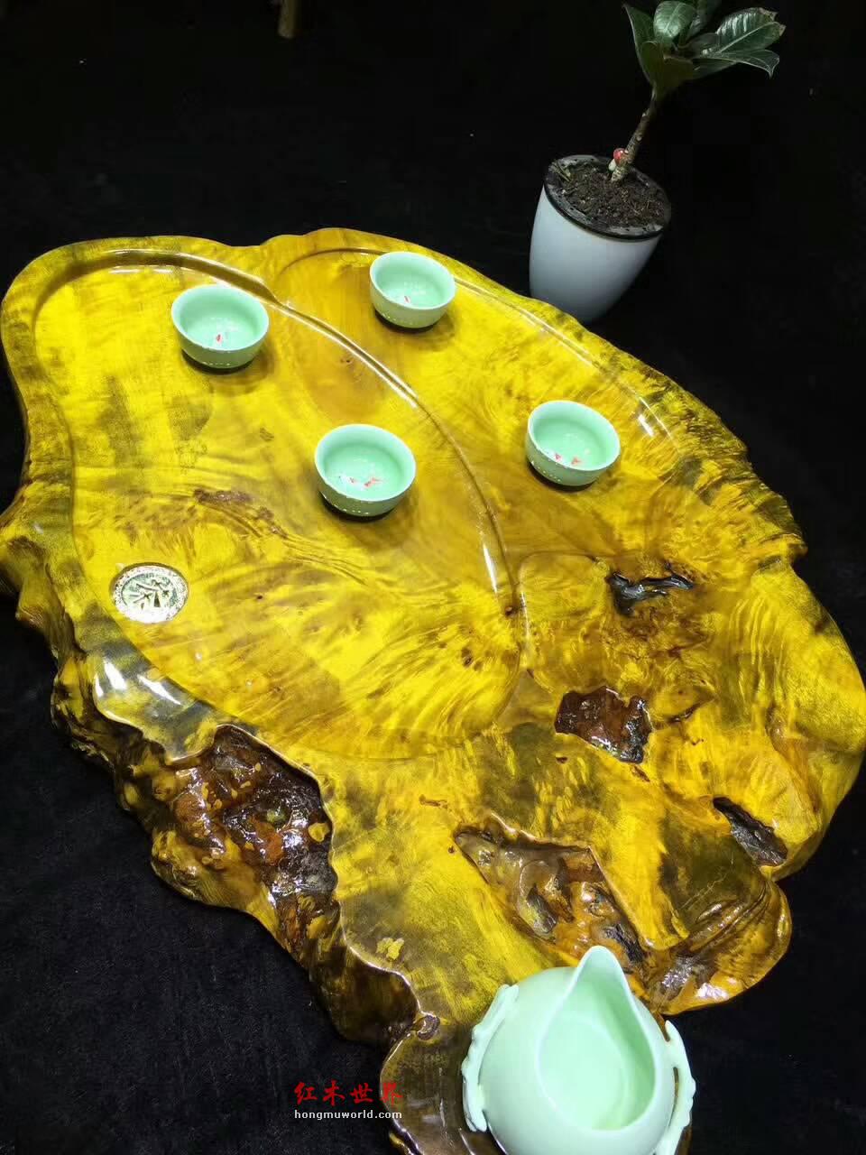 黄金樟天然随形茶盘 干净适中聚会喝茶好伴侣-3
