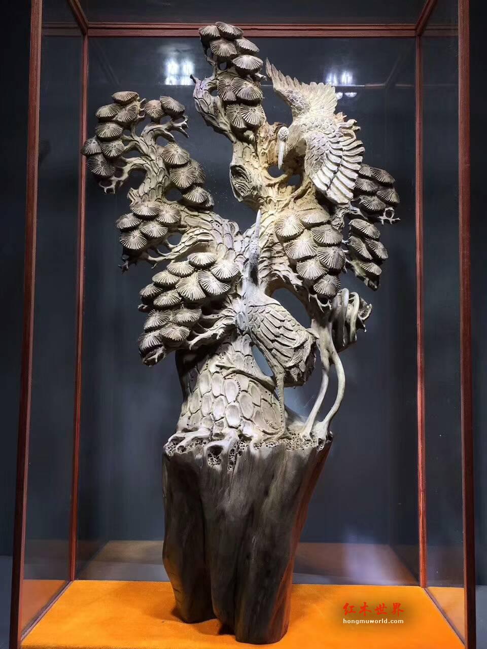 根雕《松鹤延年（双鹤）》 古阴沉木打造全品无拼无接-1