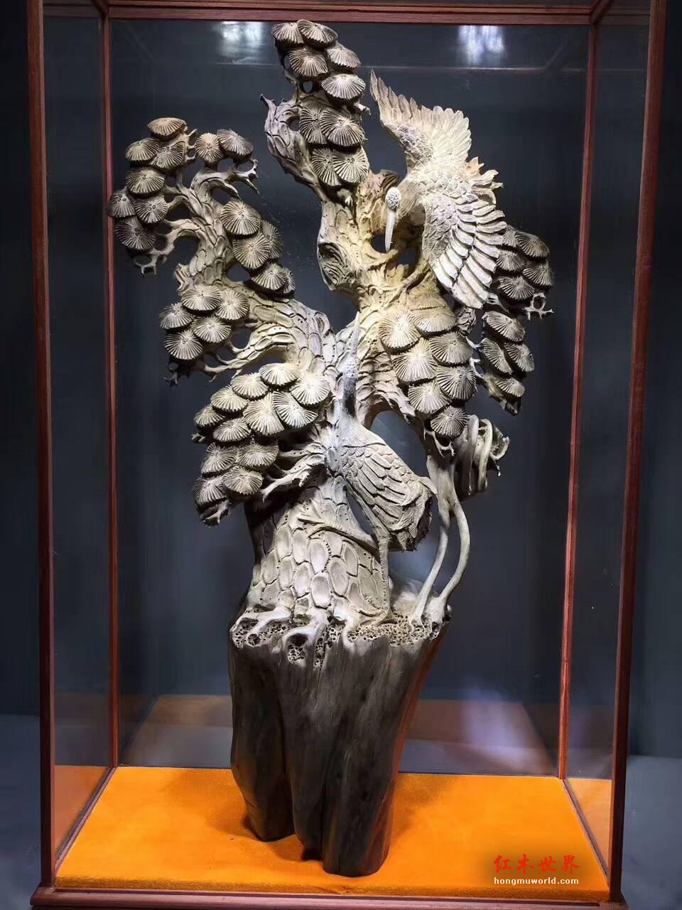 根雕《松鹤延年（双鹤）》 古阴沉木打造全品无拼无接-2