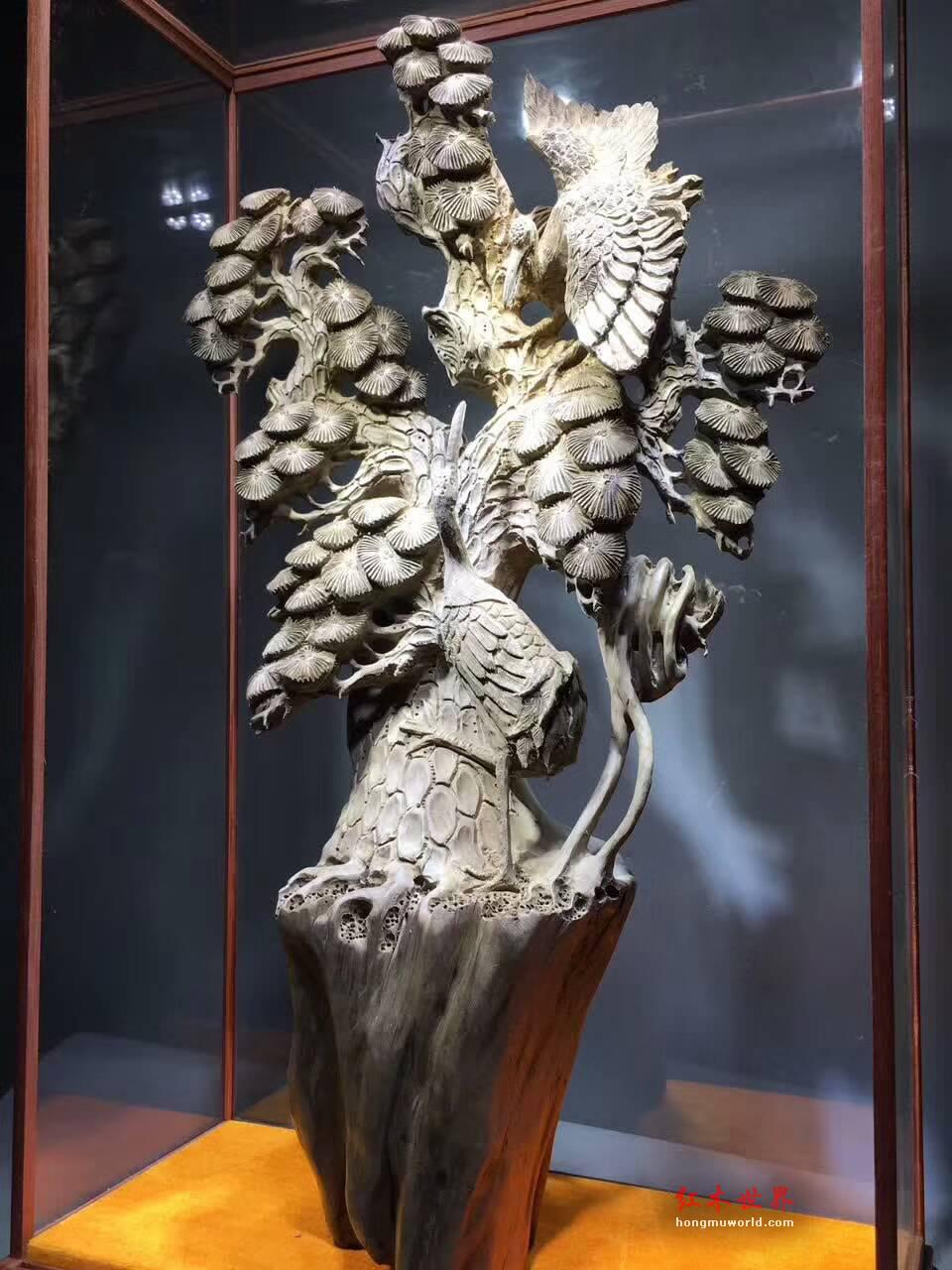 根雕《松鹤延年（双鹤）》 古阴沉木打造全品无拼无接-6
