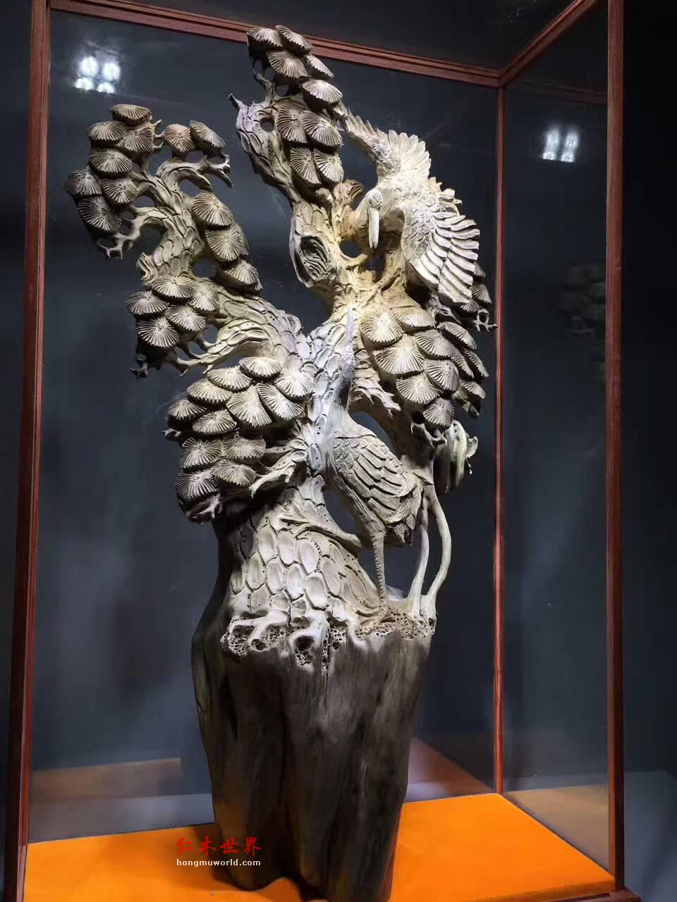 根雕《松鹤延年（双鹤）》 古阴沉木打造全品无拼无接-8