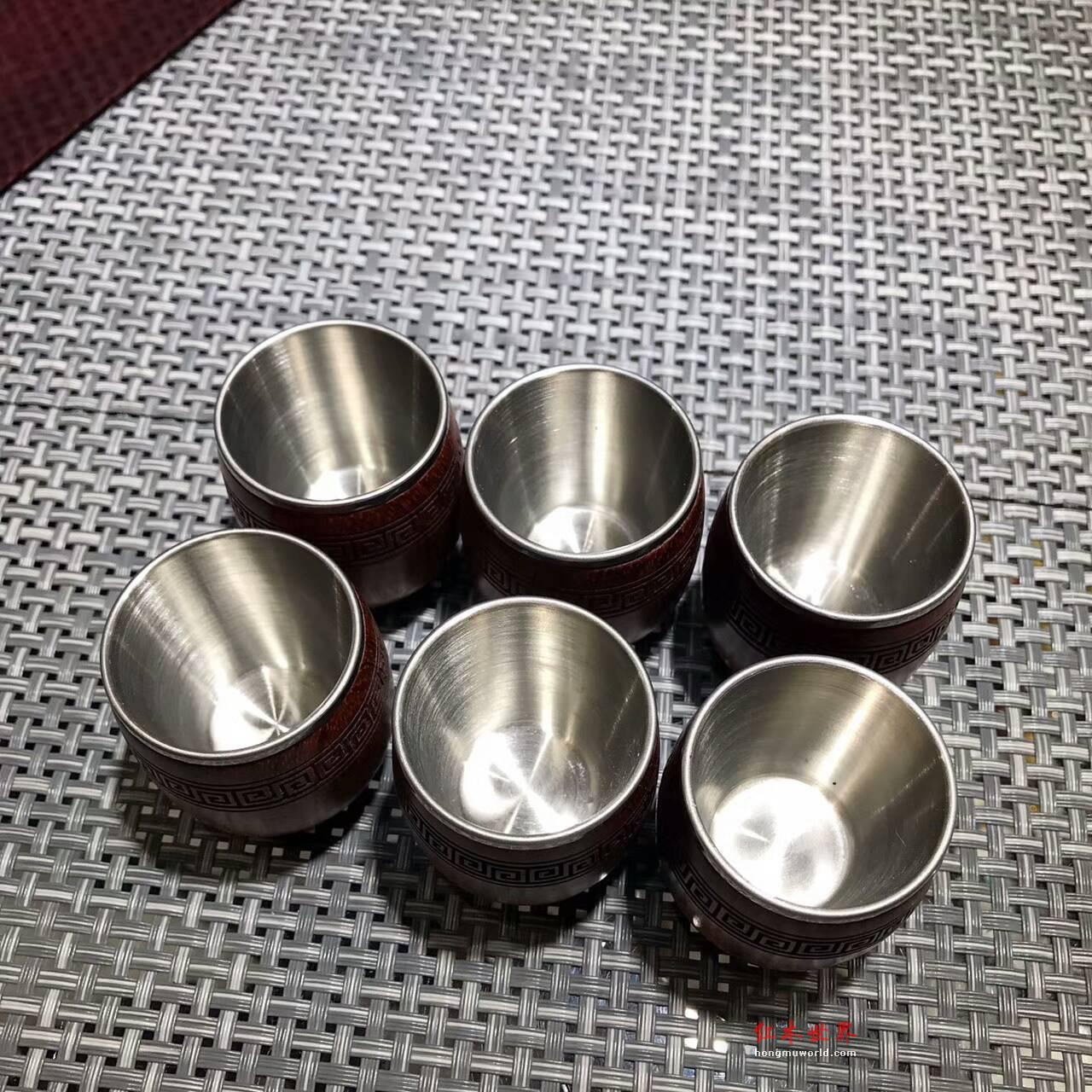进口烘干花梨木外壳加304不锈钢内胆小酒杯 独特创意礼品-3